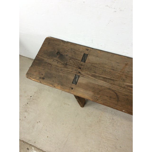 Antique Farmhouse Style Long Primitve Bench With Tongue & Groove Joinery For Sale In Philadelphia - Image 6 of 17