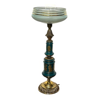 Antique French Brass and Porcelain Glass Shade Table Lamp from Unbekannt, 1920s For Sale