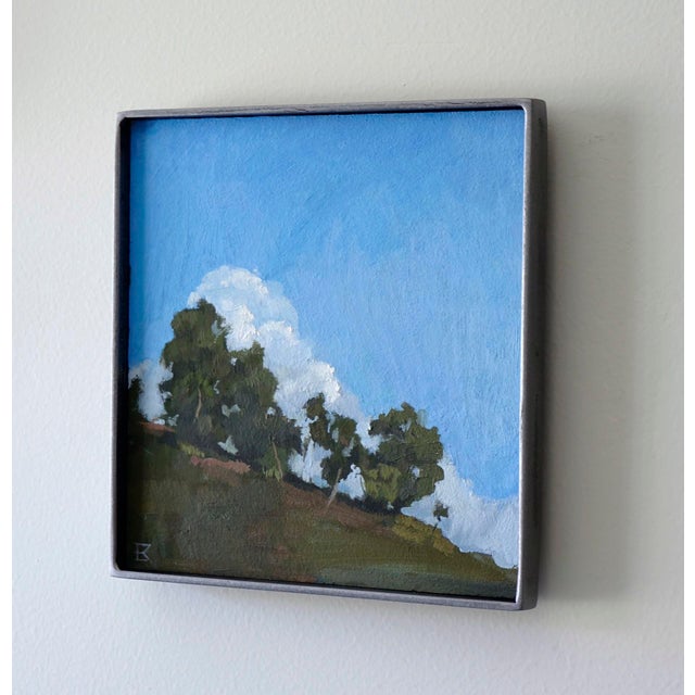 Contemporary Hindsight by Emma Kalff | Oil on panel Landscape with trees and blue sky. For Sale - Image 3 of 5