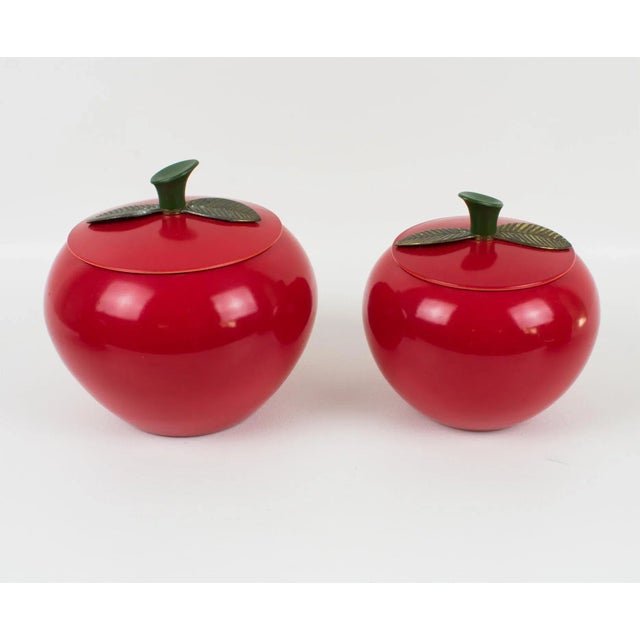 Mid-Century Kitchen Canister Cookie Jar Red Enamel Aluminum Apple, Set of 4 Pc For Sale - Image 10 of 13
