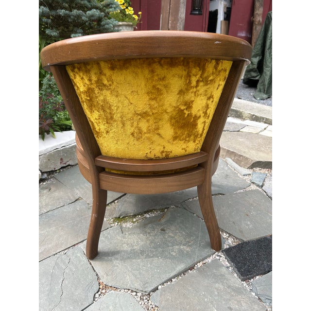 1960s Cane Tub Chair in Vibrant Marigold Slub Velvet - Rare Finished Seat Deck For Sale - Image 6 of 11