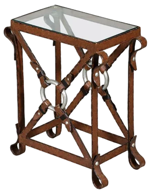 Iron Faux Leather Side Table in the style of Jacques Adnet