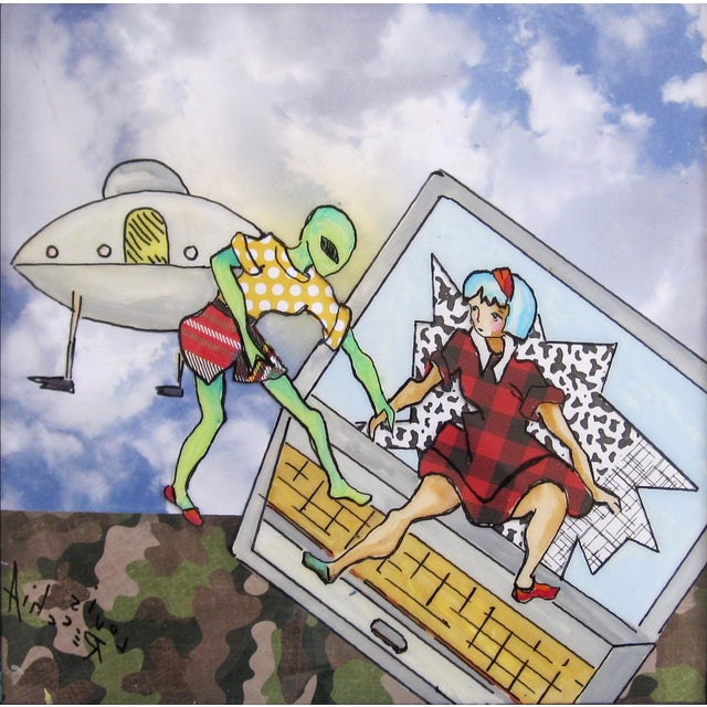 Contemporary Expect the Unexpected by Louis Recchia | Mixed-media acrylic on plexiglas depicting an alien interaction. For Sale - Image 3 of 5