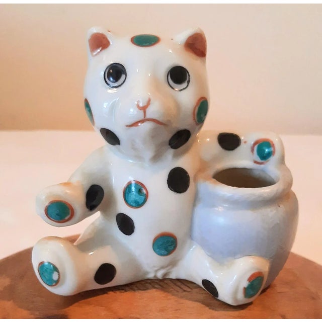 White Vintage Mid Century Bear Cat Porcelain Toothpick Holder For Sale - Image 8 of 8