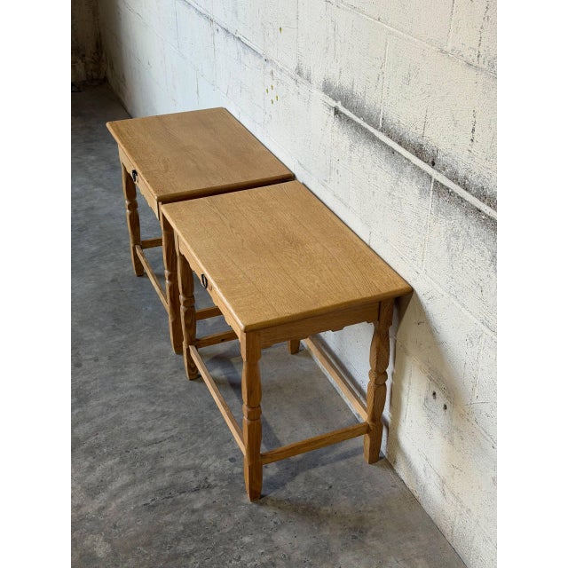 1960s In Style of Henning Kjærnulf Oak Nightstands Set of 2 End Side Tables Vintage Mid-Century Modern 1960s For Sale - Image 5 of 13