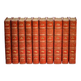 Wonderful Collection 10 Volume Bailey's Magazine of Sports & Pastimes Antique Red Leather Spine Books English Country Equestrian Horse For Sale