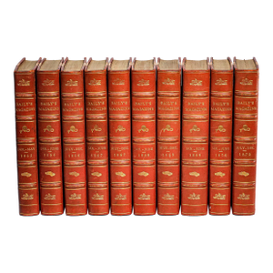 Wonderful Collection 10 Volume Bailey's Magazine of Sports & Pastimes Antique Red Leather Spine Books English Country Equestrian Horse