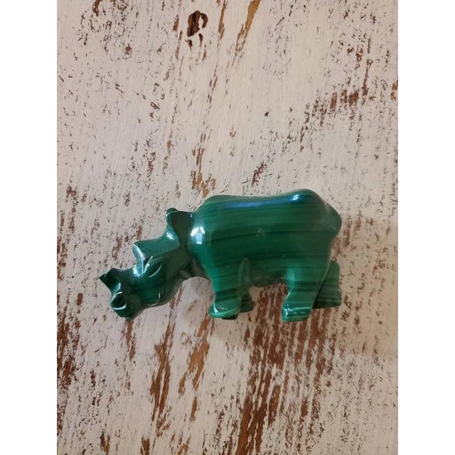 Brutalist Malachite Carved & Polished Rhinoceros Shaped Stone For Sale - Image 3 of 11