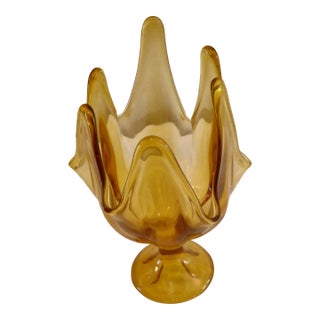 Vintage 1960's Viking Epic "Six Petal" Amber Footed Base 8 1/4" For Sale