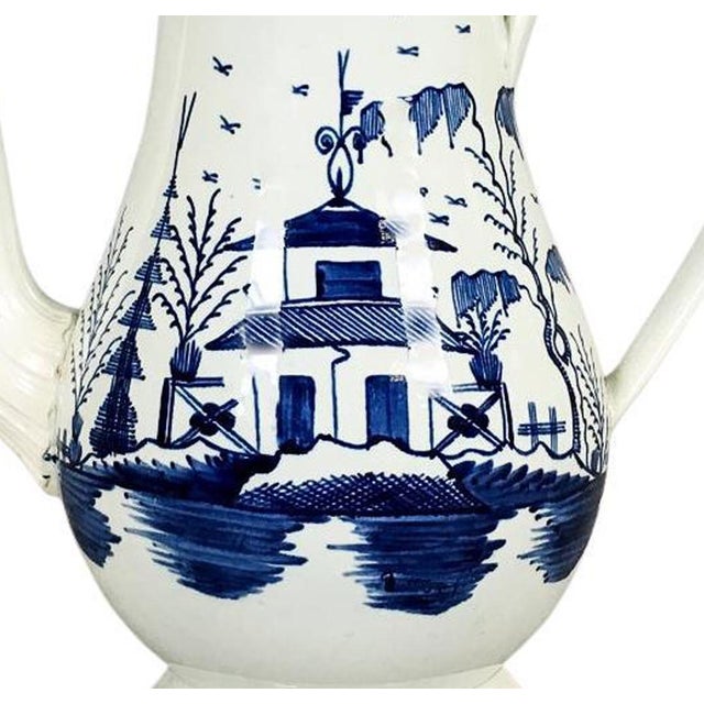 Staffordshire Pearlware Chinoiserie Coffee Pot, Blue and White, Chinese House Pattern Circa 1785 This tall, elegant...