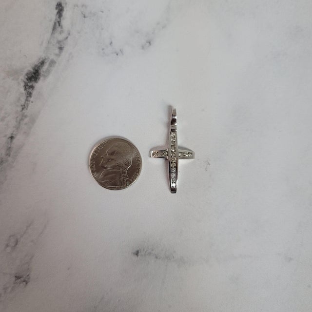 Contemporary Half Carat Channel Diamond Cross Necklace 14k White Gold 16" For Sale - Image 3 of 4