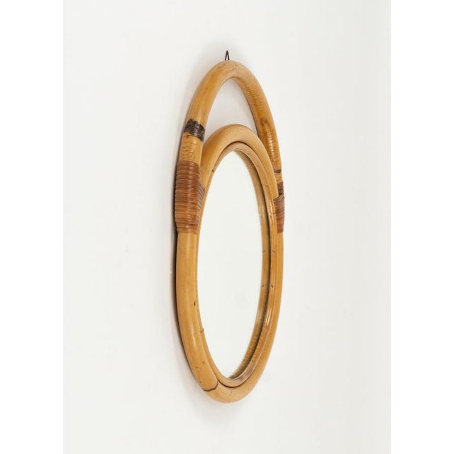 Mid-Century Bamboo and Rattan Round Wall Mirror, Italy, 1970s For Sale - Image 6 of 12