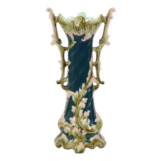 Antique Art Nouveau Rococo Blue Vase, 1890s For Sale