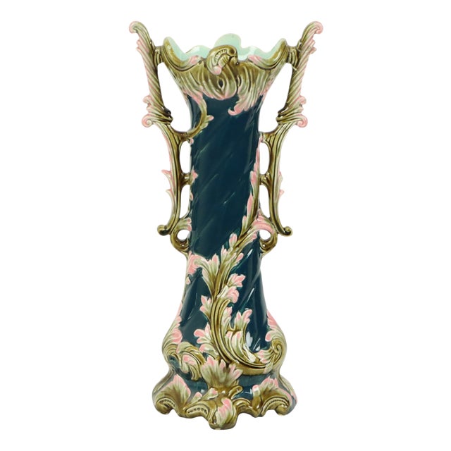 Antique Art Nouveau Rococo Blue Vase, 1890s For Sale