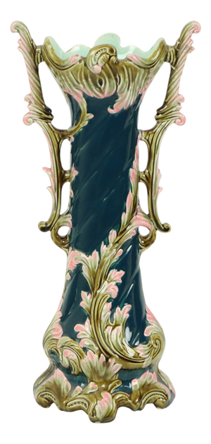 Antique Art Nouveau Rococo Blue Vase, 1890s