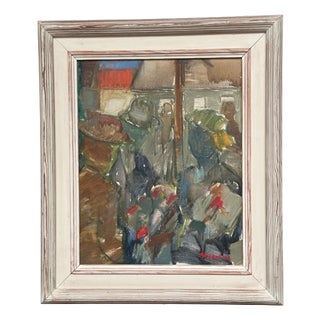 Sven Fritiof Teodor Grandin, City Motif with People, 1960s, Oil Painting on Canvas, Framed For Sale