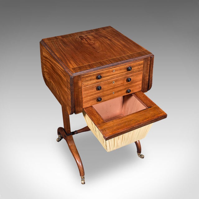 Early 19th Century Antique Drop Leaf Ladies Work Table, English, Sewing, Writing, Regency, c.1820 For Sale - Image 5 of 12