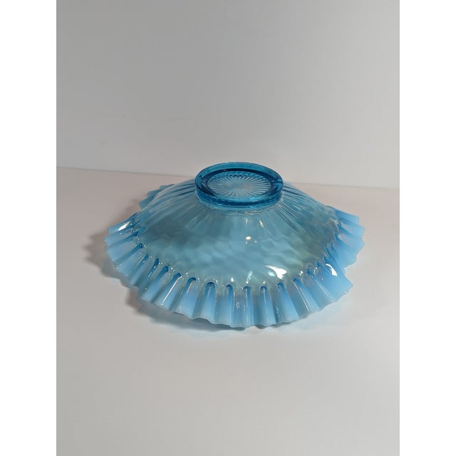 Late 19th Century Antique Glass Aqua Blue Ribbed Optic Bride’s Bowl, Crescent Silver Co. Quadruple Plate Base For Sale - Image 5 of 10