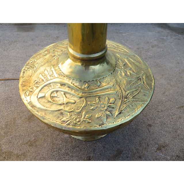 Brass Monumental 4ft Vintage Hammered Brass Ottoman Revival Floor Lamp ~ Repousse Art ~ Hollywood Regency / Bohemian ~ Antique Lighting For Sale - Image 8 of 18