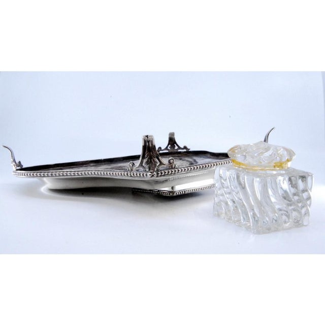 Silver Inkwell with Pearly Frieze Base and Glass Tank For Sale - Image 3 of 10