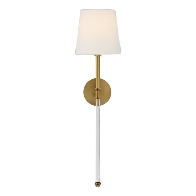 Suzanne Kasler for Visual Comfort Signature Camille Large Tail Sconce in Hand-Rubbed Antique Brass with Linen Shade For Sale