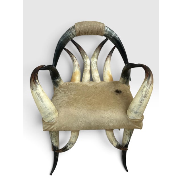 Pair of Rare Vintage Steer Horn &Amp; Cowhide Rustic Southwestern Armchairs. For Sale - Image 9 of 12