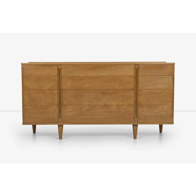 Pair of Edward Wormley for Dunbar Matching Dresser Set in Mahogany Wood, Model 5272 Triple Dresser 12-drawer storage with...