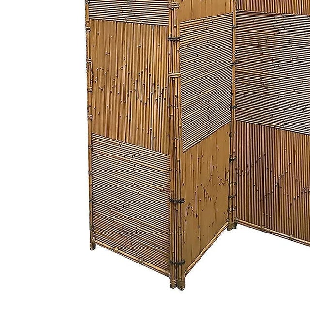 1930s Crespi Style 3 Panel Folding Screen, Stick Reed Rattan For Sale - Image 4 of 4