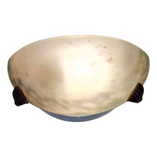Vintage Flat Wall Lamp with Metal Bracket and Marbled Glass Shade, 1980s For Sale