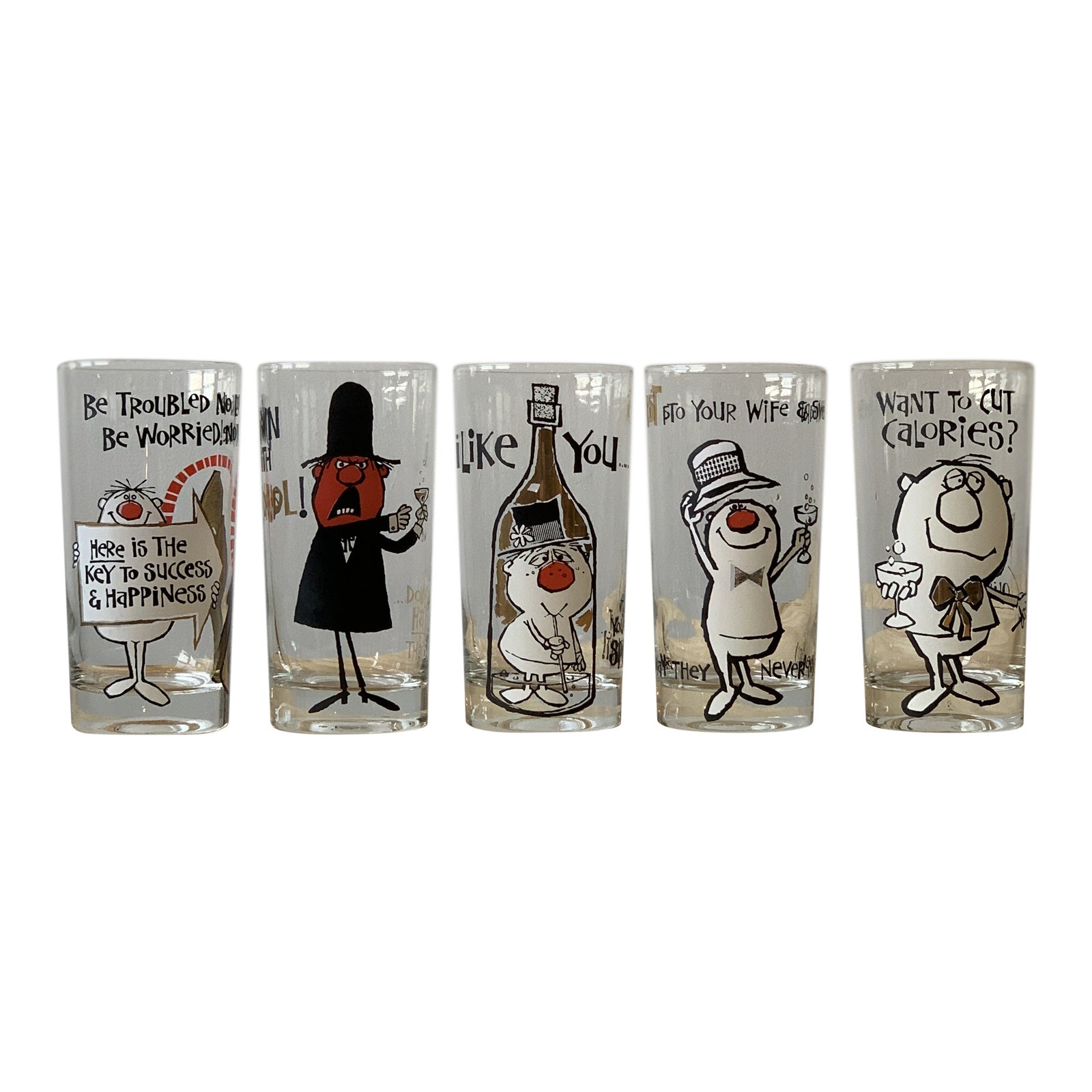 Vintage 1960s Mid Century Humorous Novelty Cocktail Glasses Set of 5 Chairish