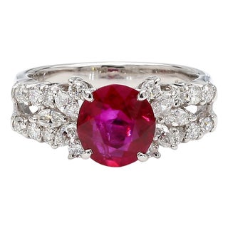 Gia Certified 2 Carat Burma Ruby Diamond Platinum Cocktail Ring, Size 5.75 For Sale