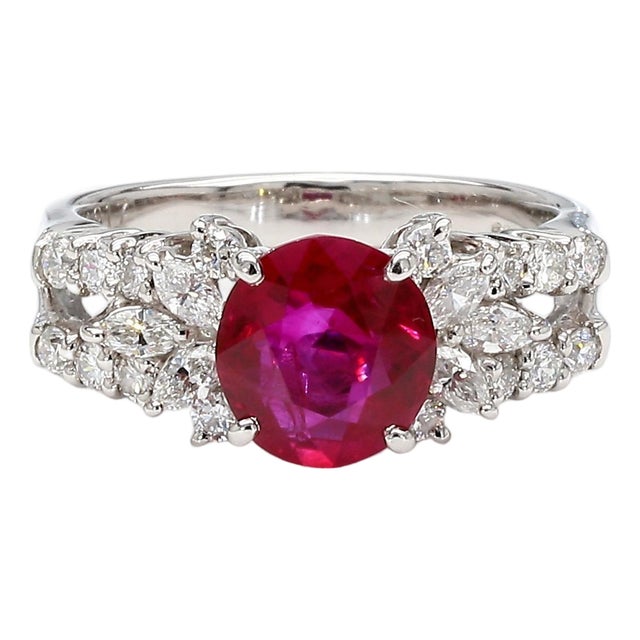 Gia Certified 2 Carat Burma Ruby Diamond Platinum Cocktail Ring, Size 5.75 For Sale