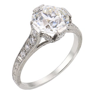 Art Deco Gia 2.14 Carat Old European Cut Diamond Platinum Engagement Ring, Size 5 For Sale