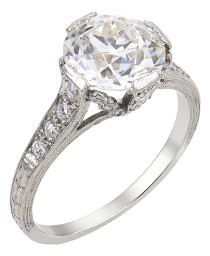 Art Deco Gia 2.14 Carat Old European Cut Diamond Platinum Engagement Ring, Size 5