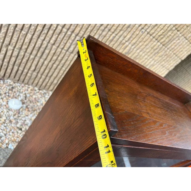 Antique Mission Style Tiger Oak Curio Display Cabinet with Light For Sale - Image 11 of 12