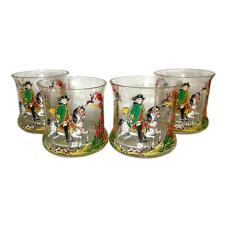 Antique Transferware Hunt Theme Glasses- Set of 4 For Sale