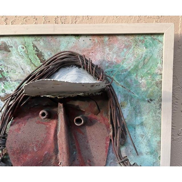 1970s Funky Mixed Media Metal Face Sculpture Copper & Brass Brutalist Wall Art For Sale - Image 5 of 15