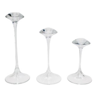 Sweden Scandinavian Modern Crystal Candlestick Holders - Set of 3 For Sale