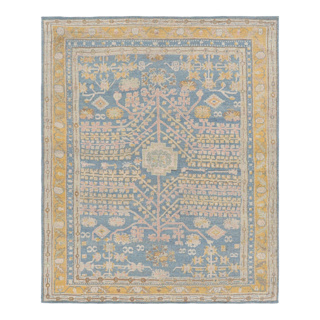 Rug & Kilim’s Khotan Samarkand Style Rug in Blue With Floral Medallions For Sale