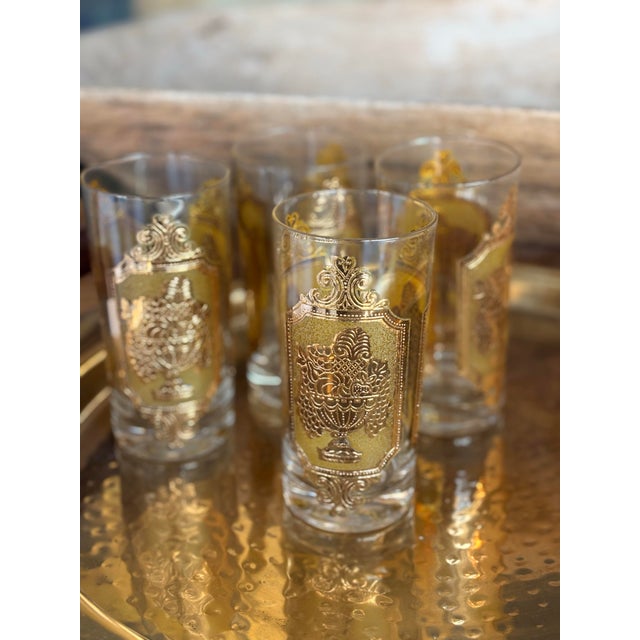 Culver Ltd. 1960s Yellow 22k Gold Signed Culver Glassware Fruit Basket Depiction - Set of 4 For Sale - Image 4 of 8