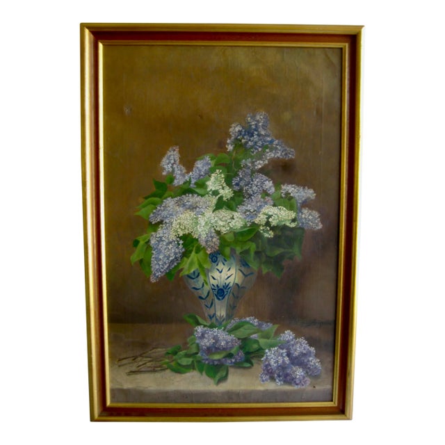 Still Life Glycine in a Vase Oil Painting 19th Century, Framed For Sale