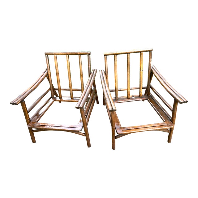 Pair of Ficks Reed Bamboo Lounge Chairs - Vintage MCM Outdoor Furniture For Sale