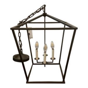 Modern Black Iron Four-Light Lantern Pendant Chandelier With Chain Suspension