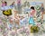 This oil on canvas work features a vibrant collage of figures and elements, blending whimsical imagery with a touch of...