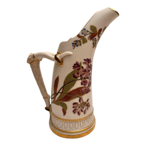 Antique Royal Worcester Porcelain Pitcher With Gilded-Antler Handle
