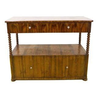 Wooden Cabinet with Turned Columns and Ceramic Knobs For Sale