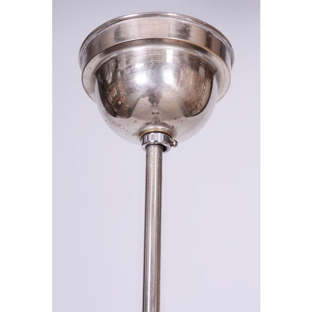 Czech Bauhaus Pendant in Chrome-Plated Steel and Opaline Glass, 1930s For Sale - Image 6 of 8