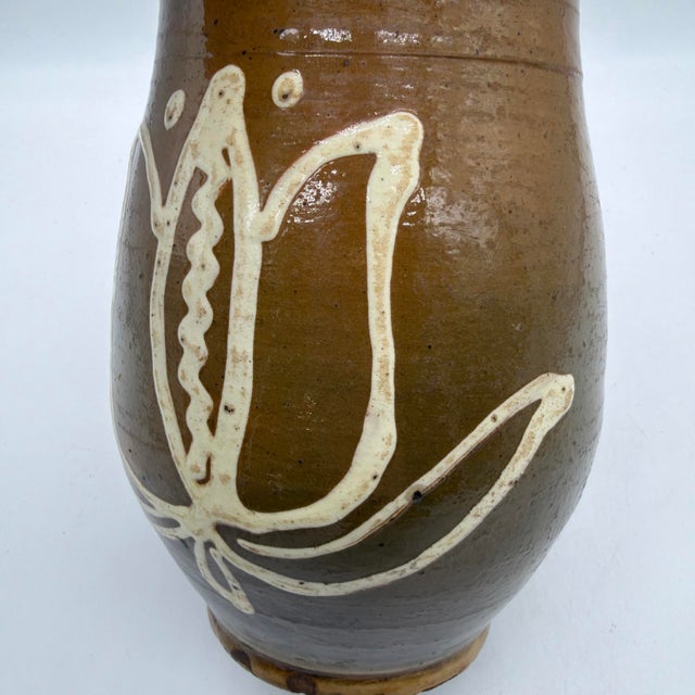 19th Century French Regional Slipware Earthenware Pitcher With Tulip Motif For Sale - Image 11 of 17