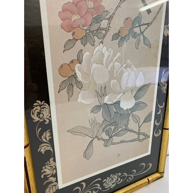 Asian Inspired Lithograph Framed Prints in Gold Bamboo Frames - Set of ...