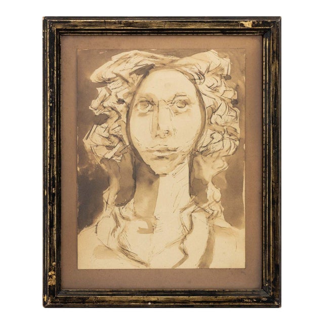 Leonor Fini Attr. Portrait of a Woman Watercolor For Sale